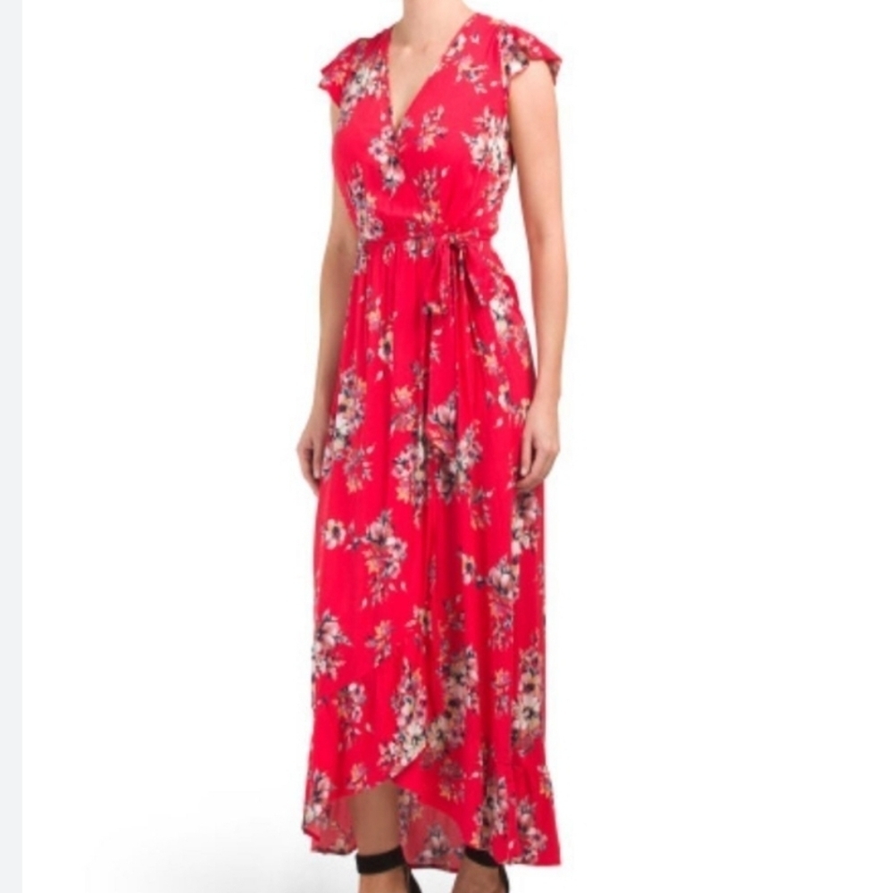 Band Of Gypsies Floral Mock Midi Wrap Dress